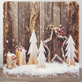 Aperturee - Aperturee Christmas Winter Wooden Photo Booth Fabric Backdrop